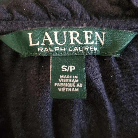 Lauren Ralph Lauren Linen-Blend Tie-Neck navy top size small - Picture 3 of 3
